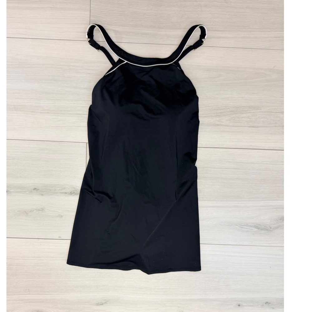 Lands' End Swim Dress High Neck Black White Sz 10 Modest Beach Swimwear Athletic - Picture 2 of 8